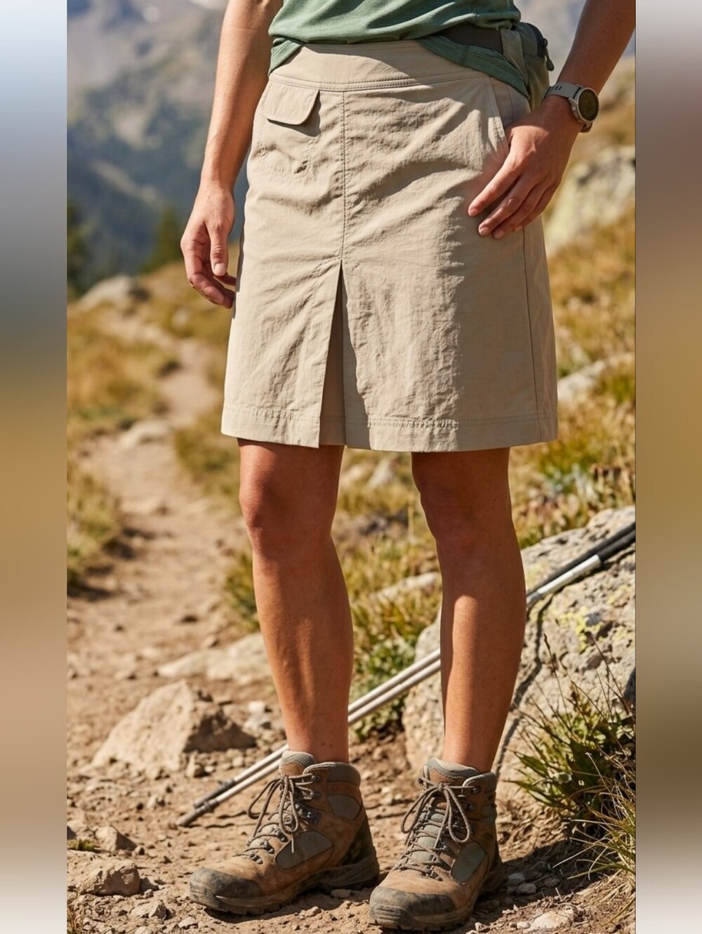 Tilley Classic Tan A-Line Skirt , Shorts with Front Faux Slit, Hicking